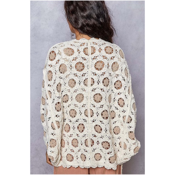 POL Chenille Open Front Loose Fit Crochet Batwing Sleeve Cardigan - Picture 4 of 5